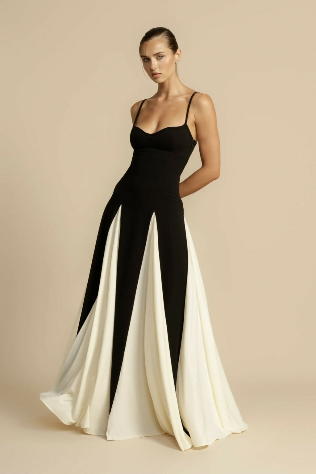 A Line Maxi Dress Sculpted Bodice Contrast Panels Evening