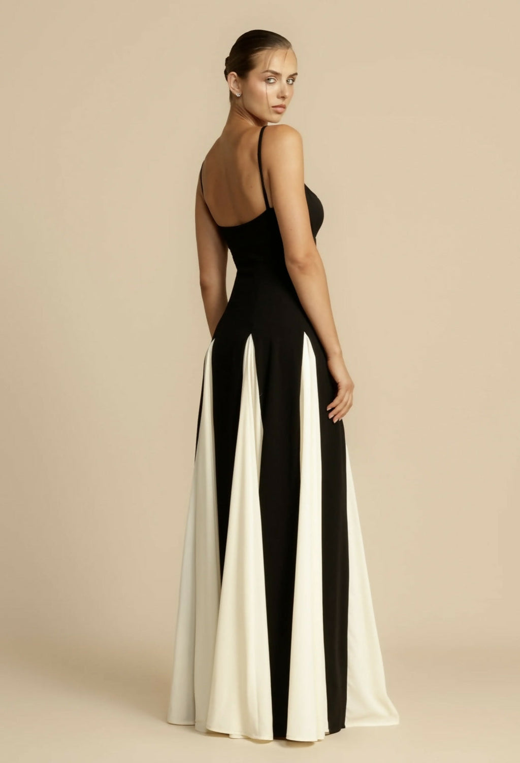 A Line Maxi Dress Sculpted Bodice Contrast Panels Evening