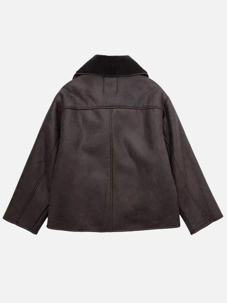 Women's Oversized Jacket Faux Fur Collar Faux Leather Winter