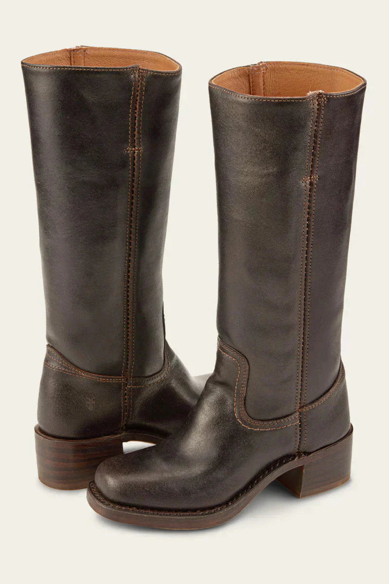 Riding Boots Leather Knee High Block Heel Round Toe Classic