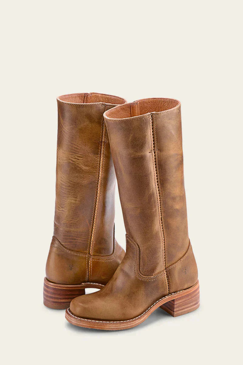 Riding Boots Leather Knee High Block Heel Round Toe Classic
