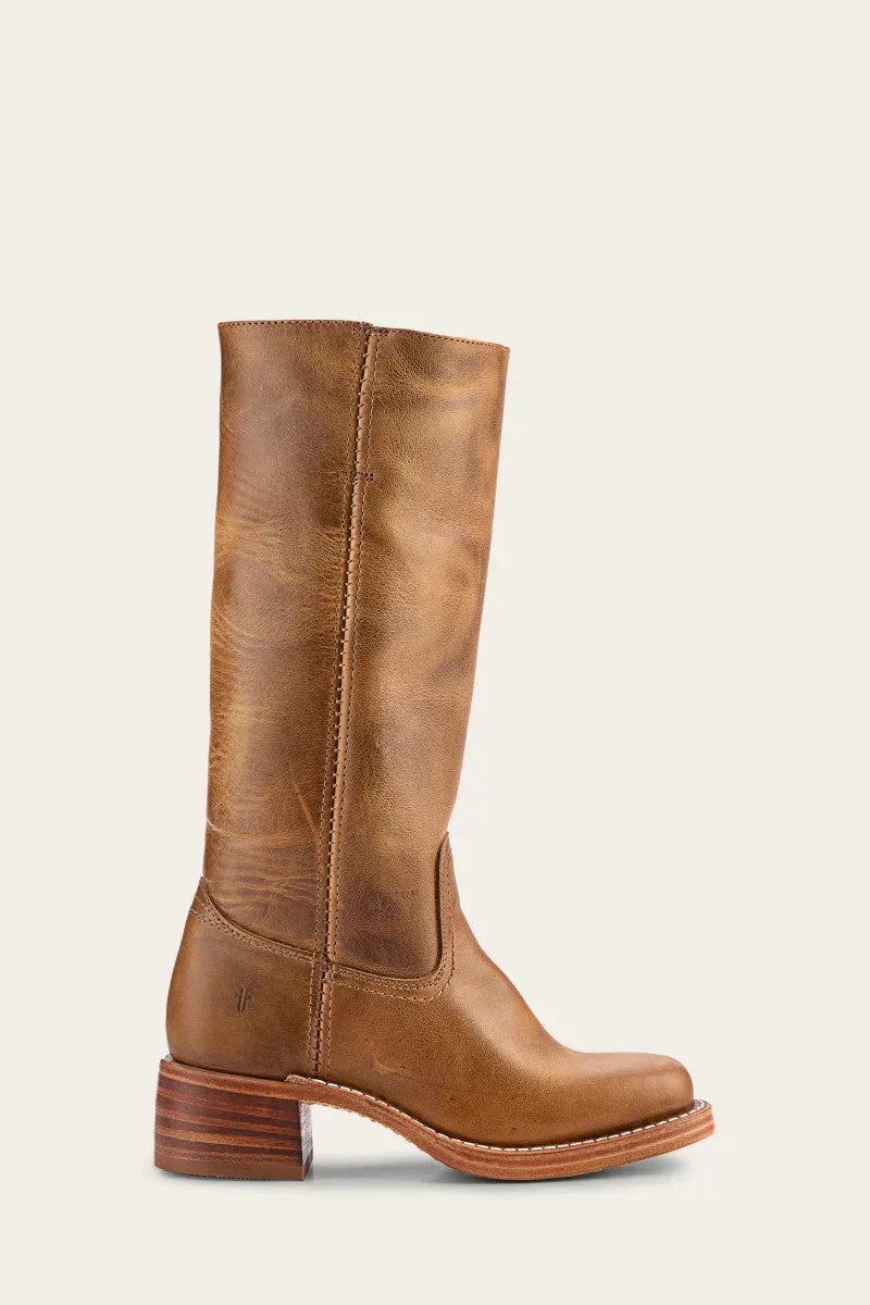 Riding Boots Leather Knee High Block Heel Round Toe Classic