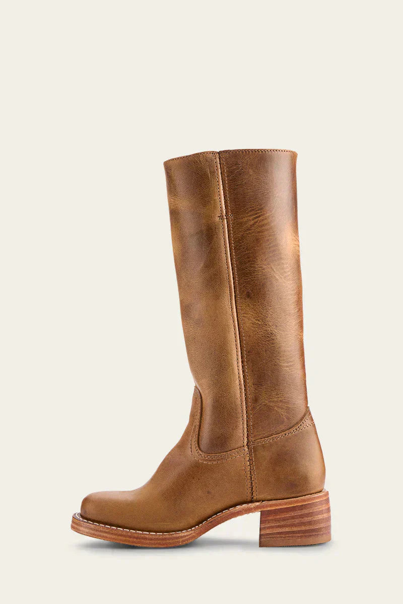 Riding Boots Leather Knee High Block Heel Round Toe Classic