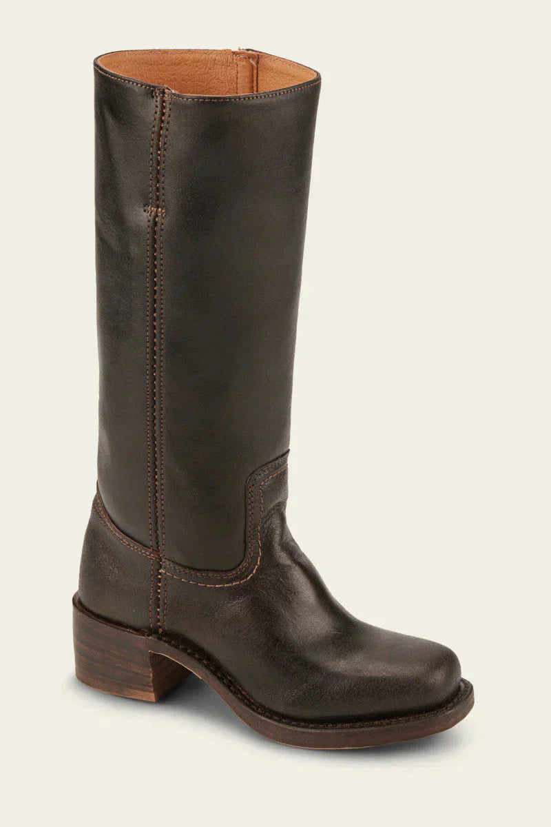Riding Boots Leather Knee High Block Heel Round Toe Classic