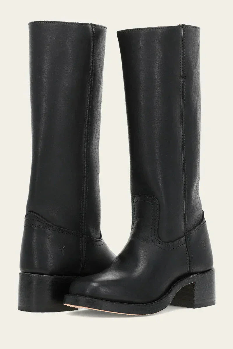 Riding Boots Leather Knee High Block Heel Round Toe Classic