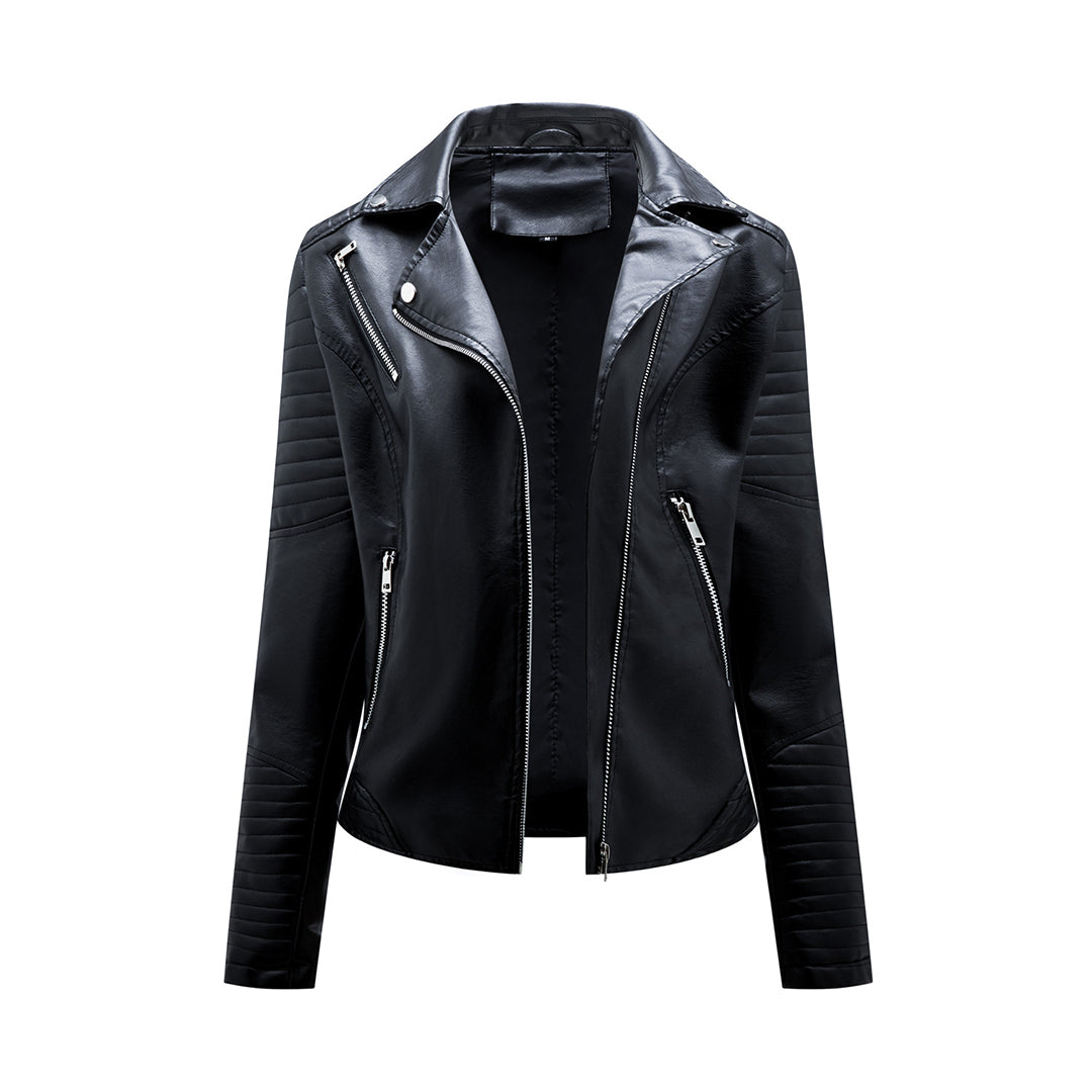 Women's Faux Leather Jacket PU Asymmetric Zip Lapel Collar