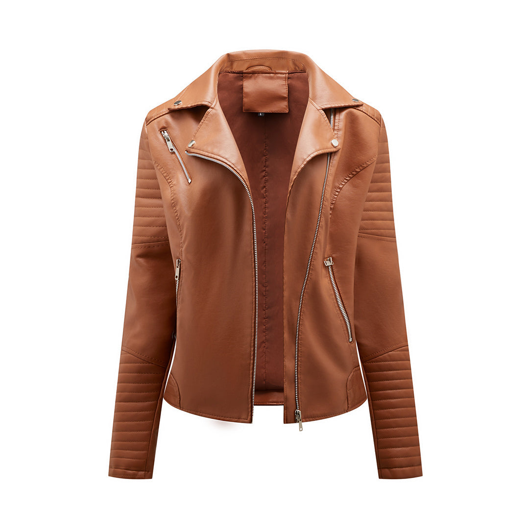 Women's Faux Leather Jacket PU Asymmetric Zip Lapel Collar