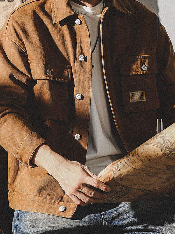 Men's Cargo Jacket Vintage Workwear Utility Cotton