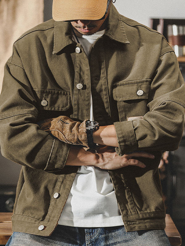 Men's Cargo Jacket Vintage Workwear Utility Cotton