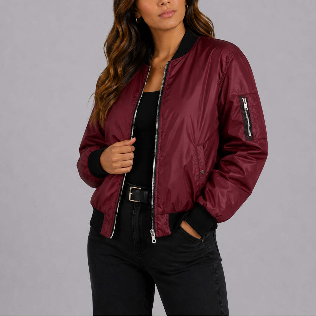 Women's Bomber Jacket Lightweight Ribbed Cuffs Zip Up Casual
