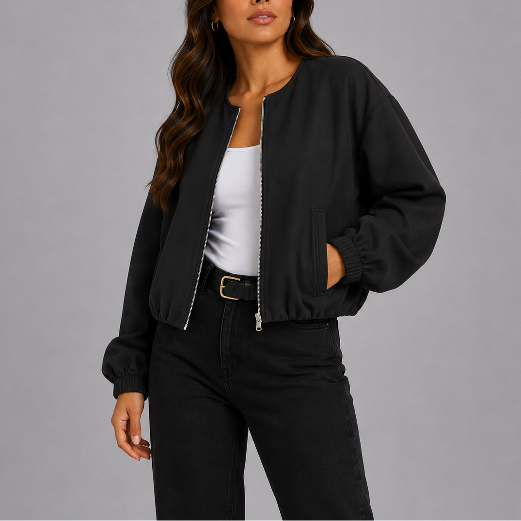 Women's Bomber Jacket Lightweight Relaxed Fit Side Pockets
