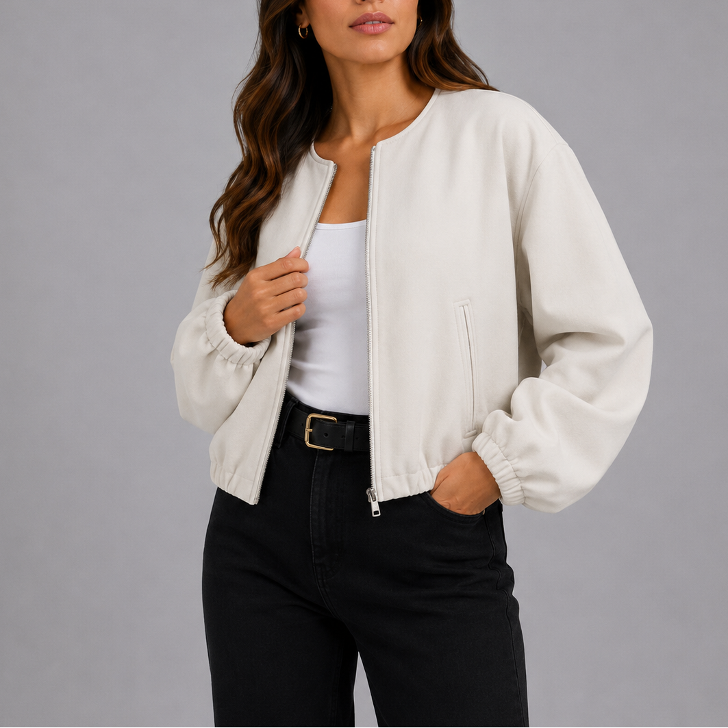 Women's Bomber Jacket Lightweight Relaxed Fit Side Pockets