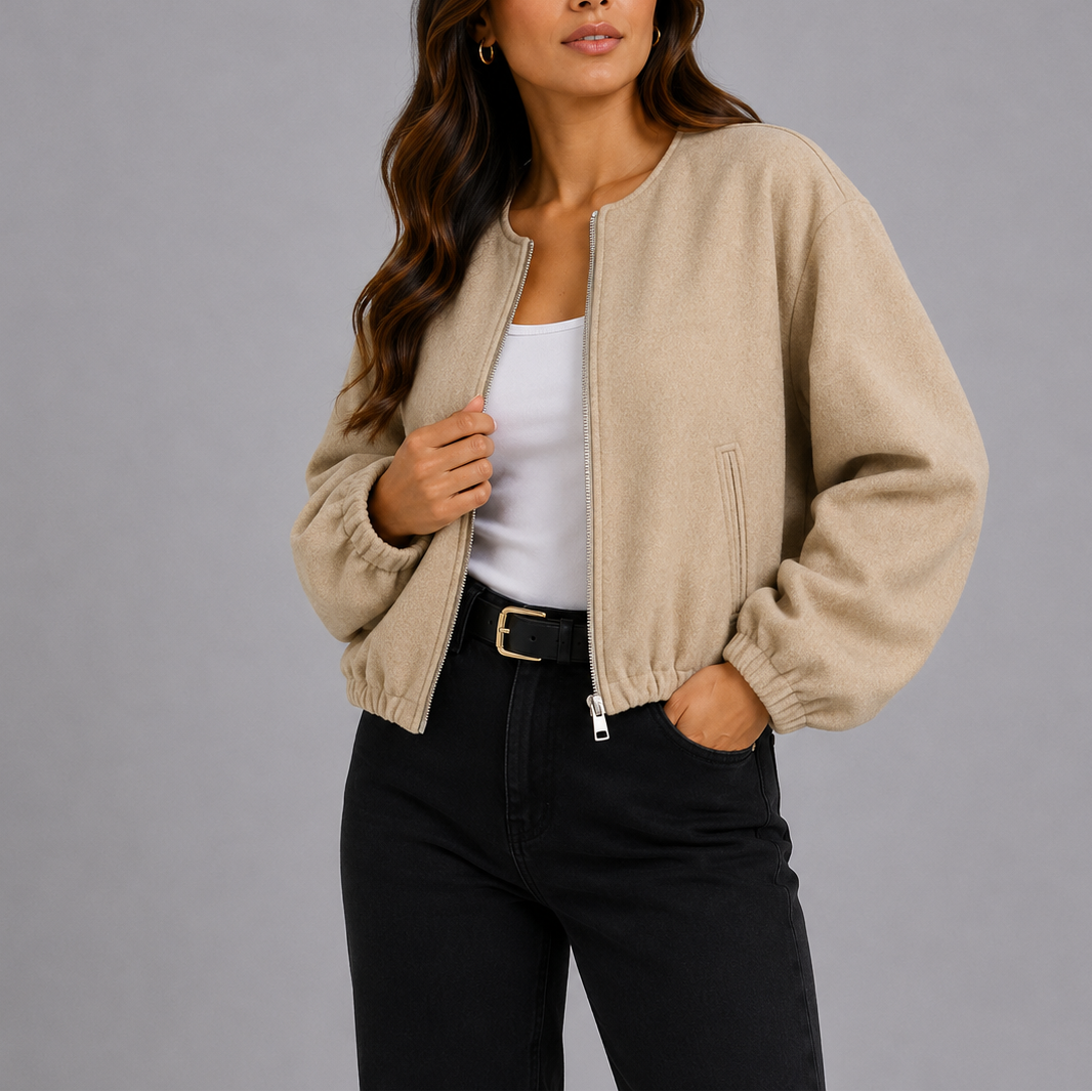 Women's Bomber Jacket Lightweight Relaxed Fit Side Pockets