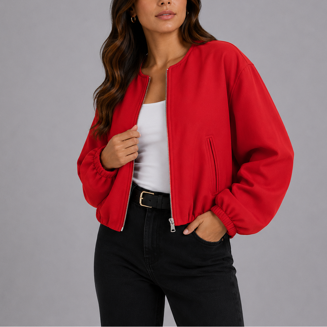 Women's Bomber Jacket Lightweight Relaxed Fit Side Pockets