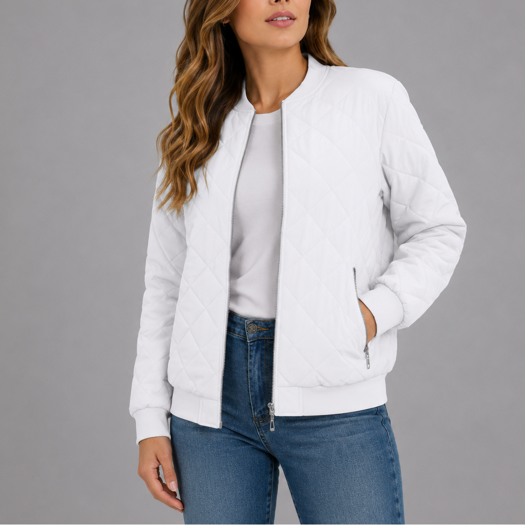 Women's Quilted Bomber Jacket Diamond Quilt Pockets Zip Up