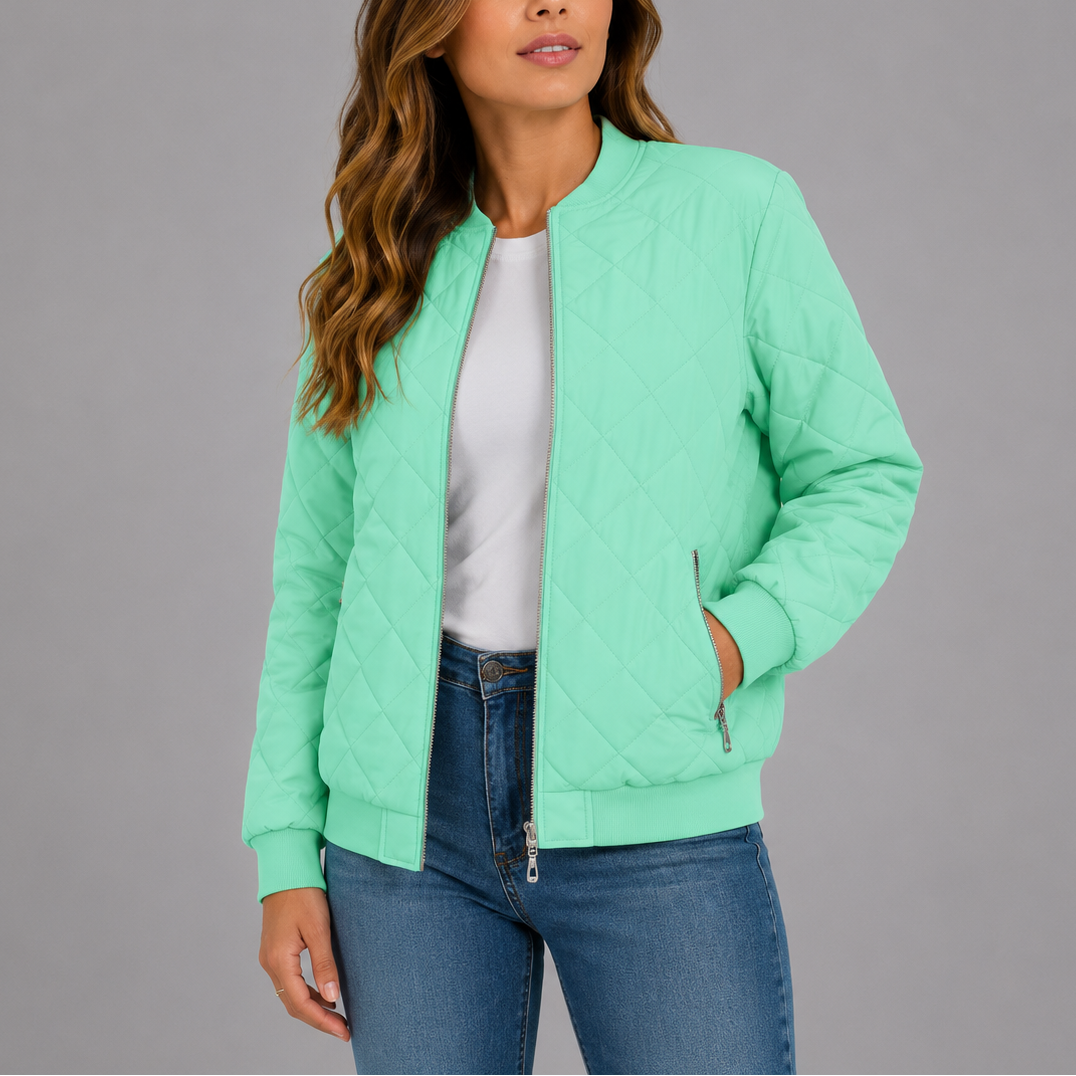 Women's Quilted Bomber Jacket Diamond Quilt Pockets Zip Up