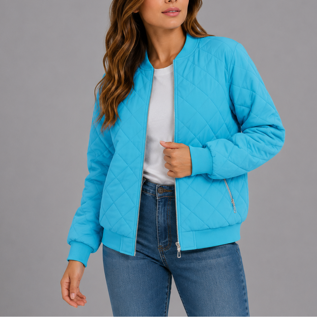 Women's Quilted Bomber Jacket Diamond Quilt Pockets Zip Up