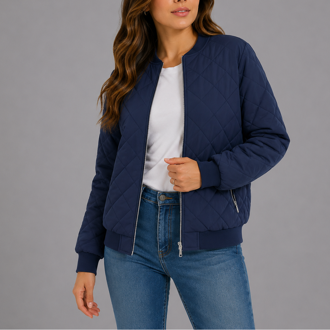 Women's Quilted Bomber Jacket Diamond Quilt Pockets Zip Up