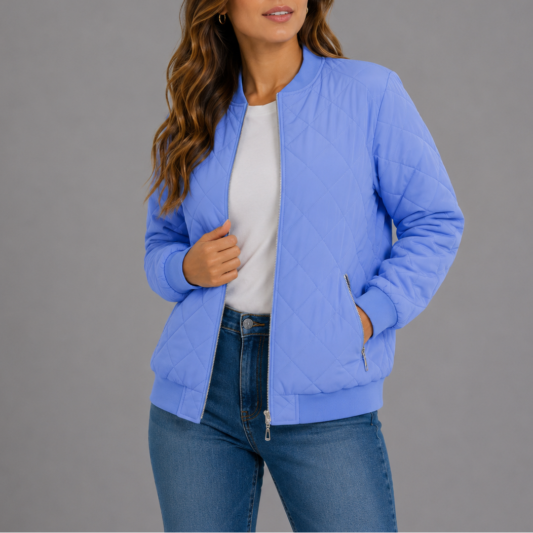Women's Quilted Bomber Jacket Diamond Quilt Pockets Zip Up