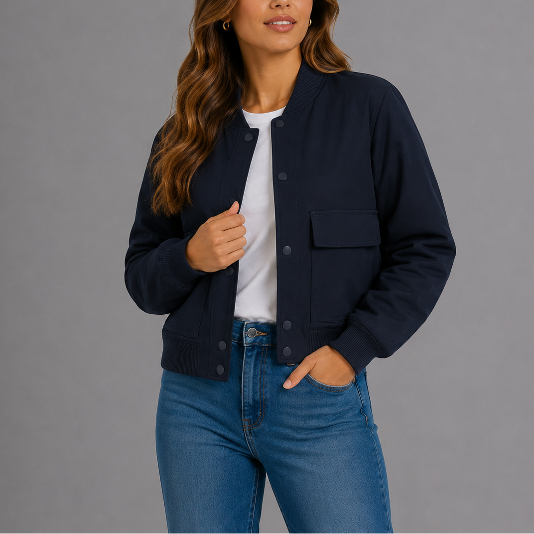 Women's Bomber Jacket Lightweight Casual Flap Pockets Ribbed