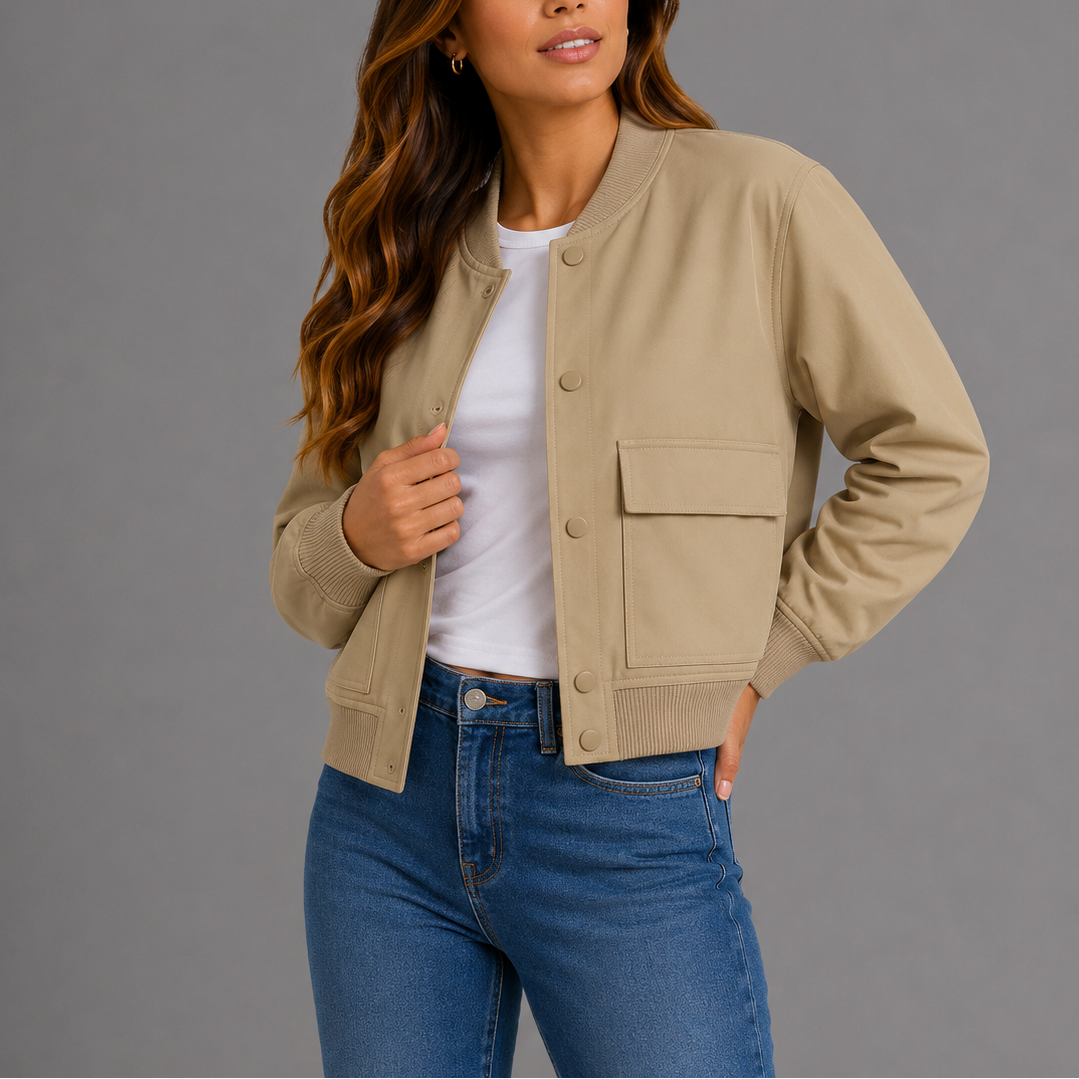 Women's Bomber Jacket Lightweight Casual Flap Pockets Ribbed