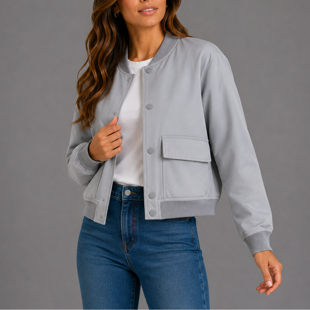 Women's Bomber Jacket Lightweight Casual Flap Pockets Ribbed