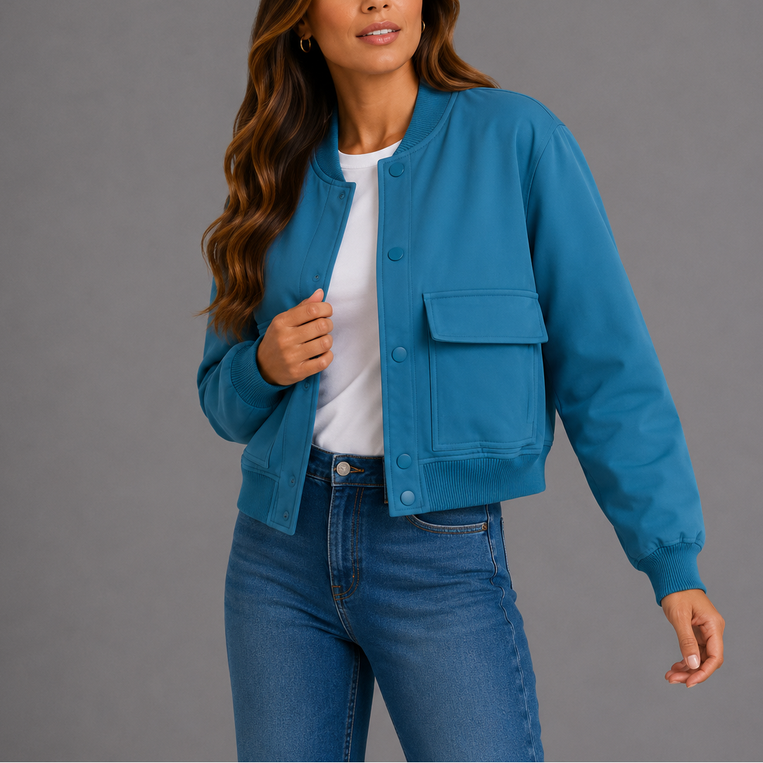 Women's Bomber Jacket Lightweight Casual Flap Pockets Ribbed