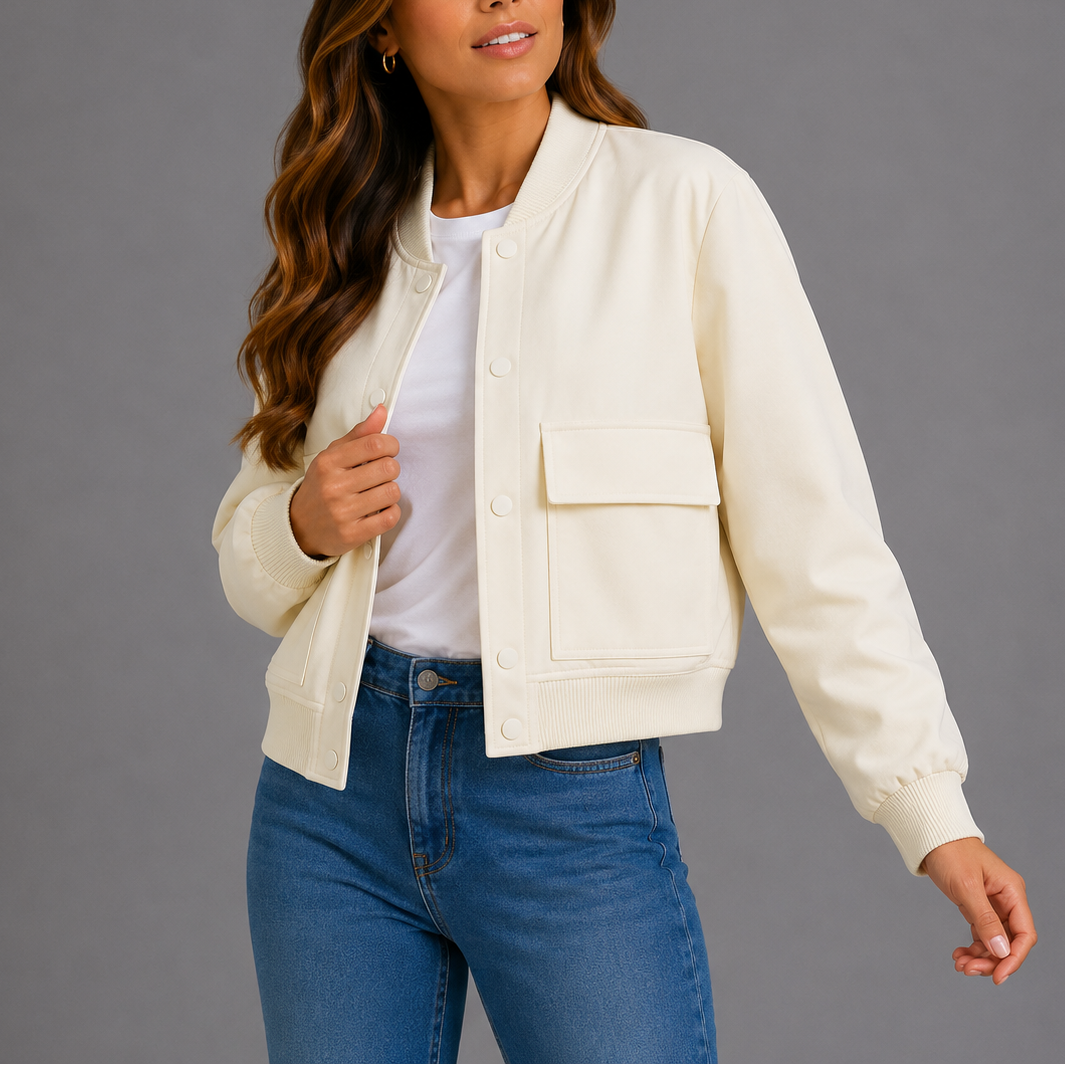 Women's Bomber Jacket Lightweight Casual Flap Pockets Ribbed
