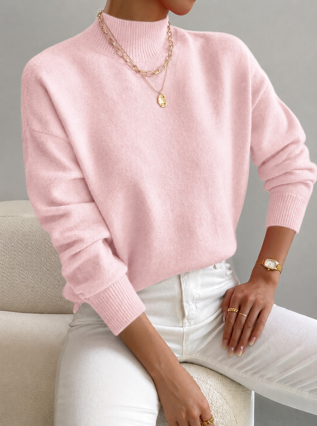 Turtleneck Jumper Ribbed Knit Long Sleeve Autumn Winter