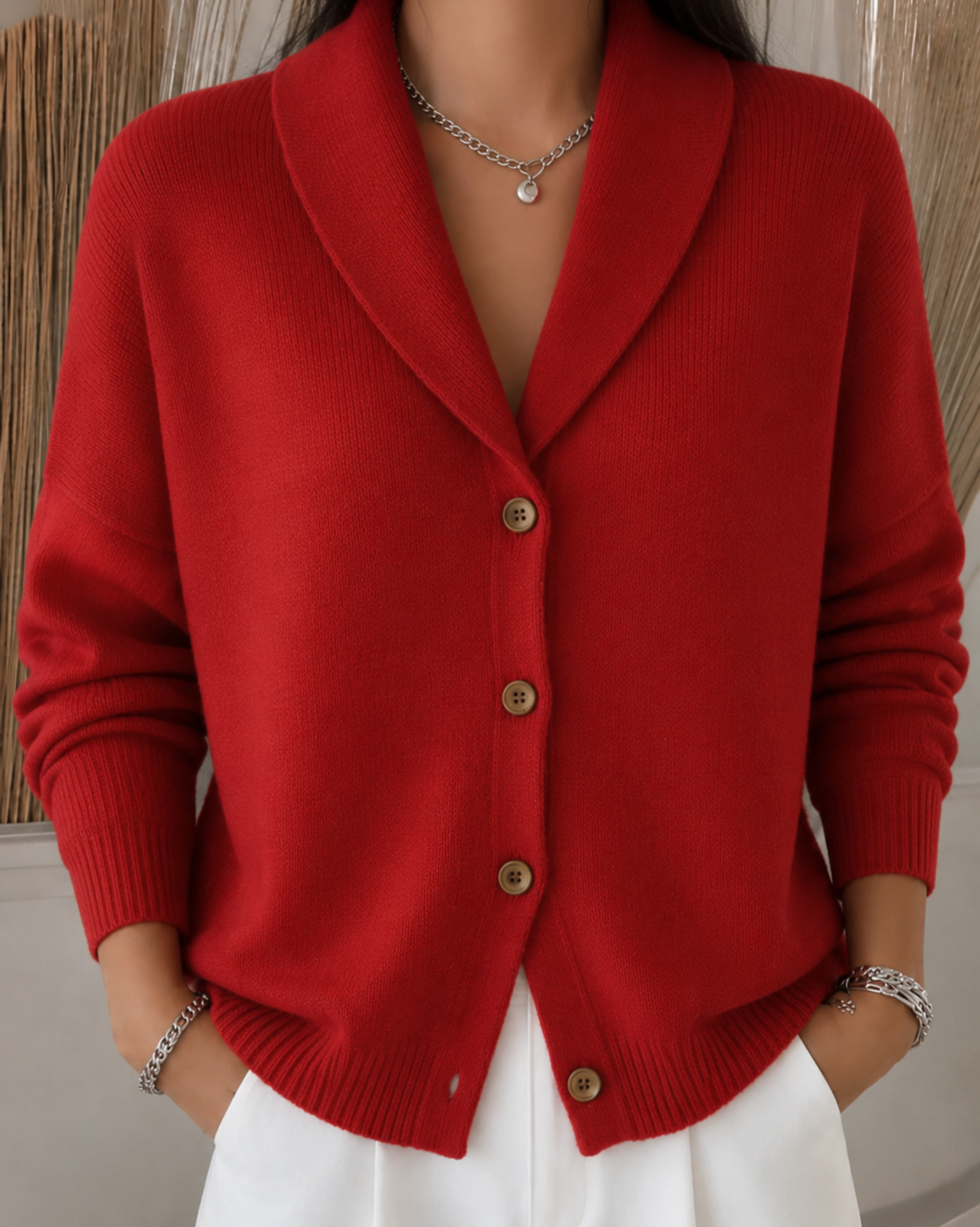Button Collar Cardigan Knit Long Sleeve Layering Autumn