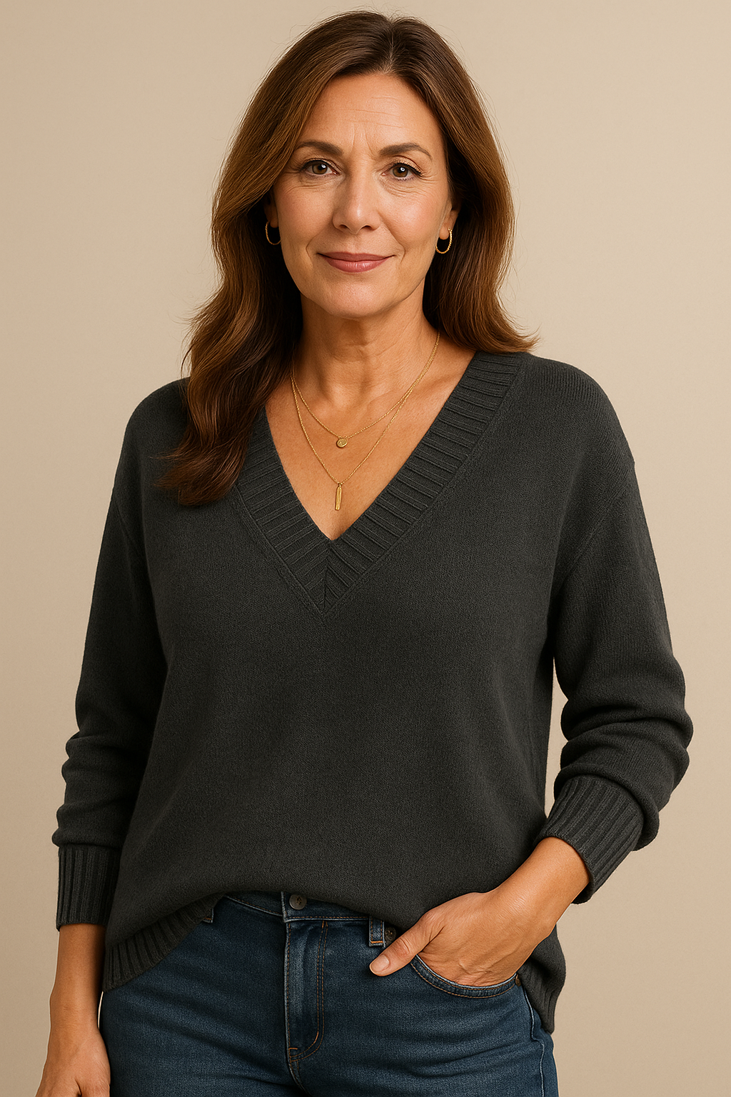 The Deep V-Neck Jumper in Soft Knit