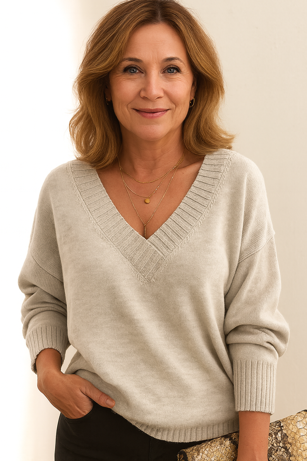 The Deep V-Neck Jumper in Soft Knit