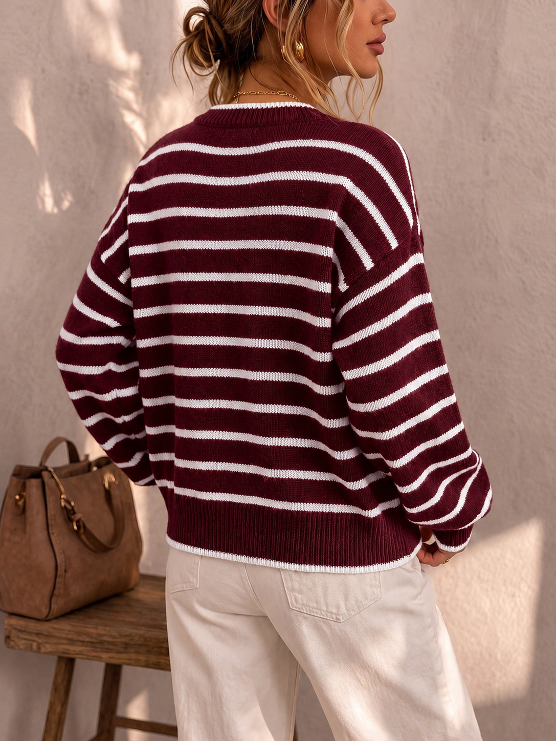Bennett and Lowe Chelsea striped relaxed-fit knit cardigan for women, featuring a cozy, casual design in soft knit fabric.