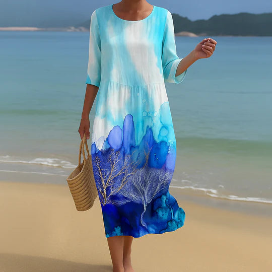 A Line Midi Dress Round Neck Summer