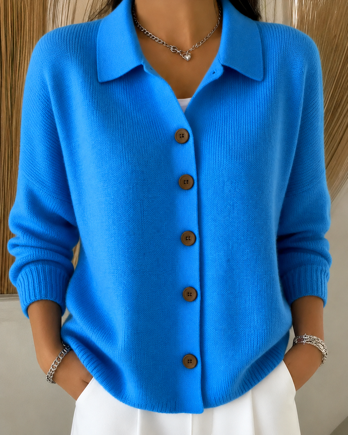 Button Collar Cardigan Knit Long Sleeve Layering Autumn