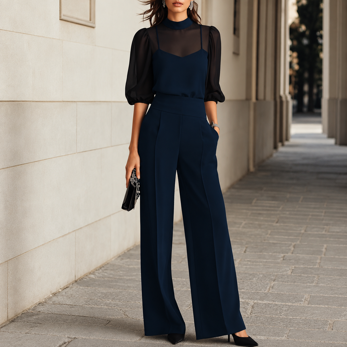 Clarissa three-piece set by Bennett and Lowe featuring stylish, coordinated apparel with modern design and quality fabric.
