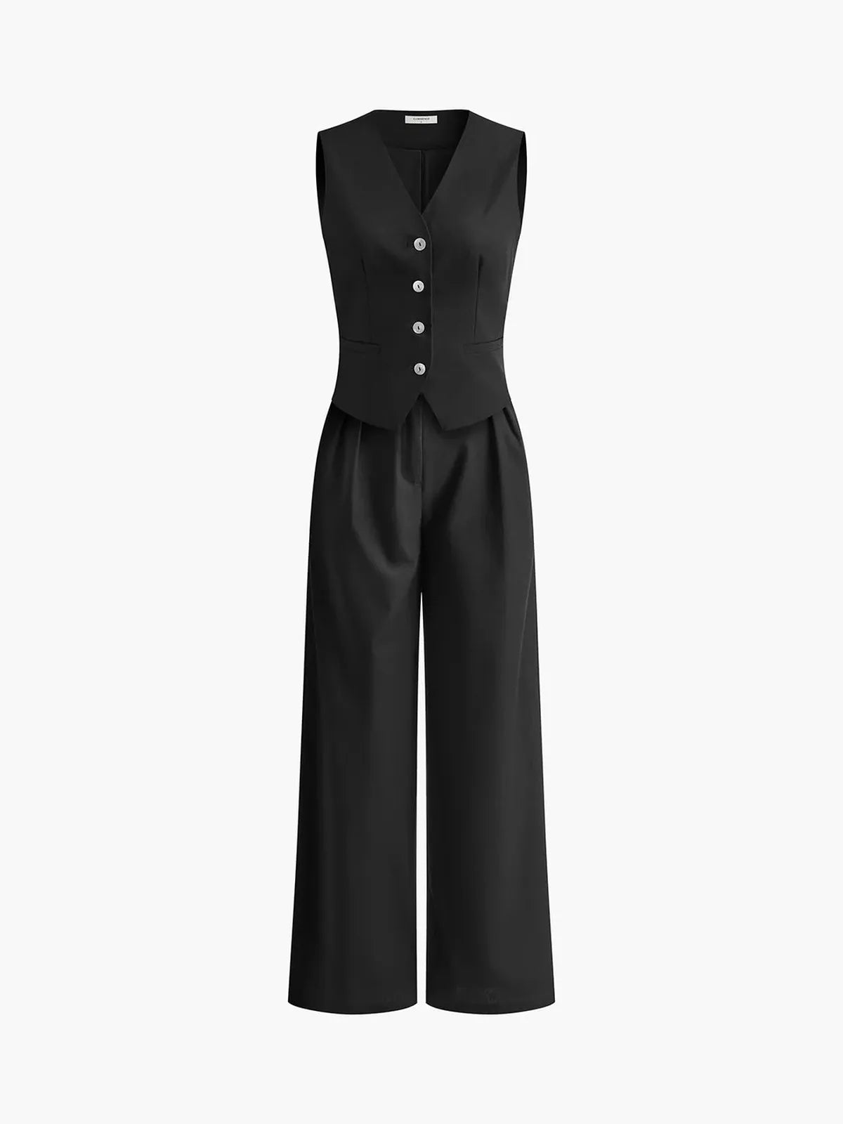 Cotton Linen Two Piece Set Waistcoat Wide Leg Trousers Summer