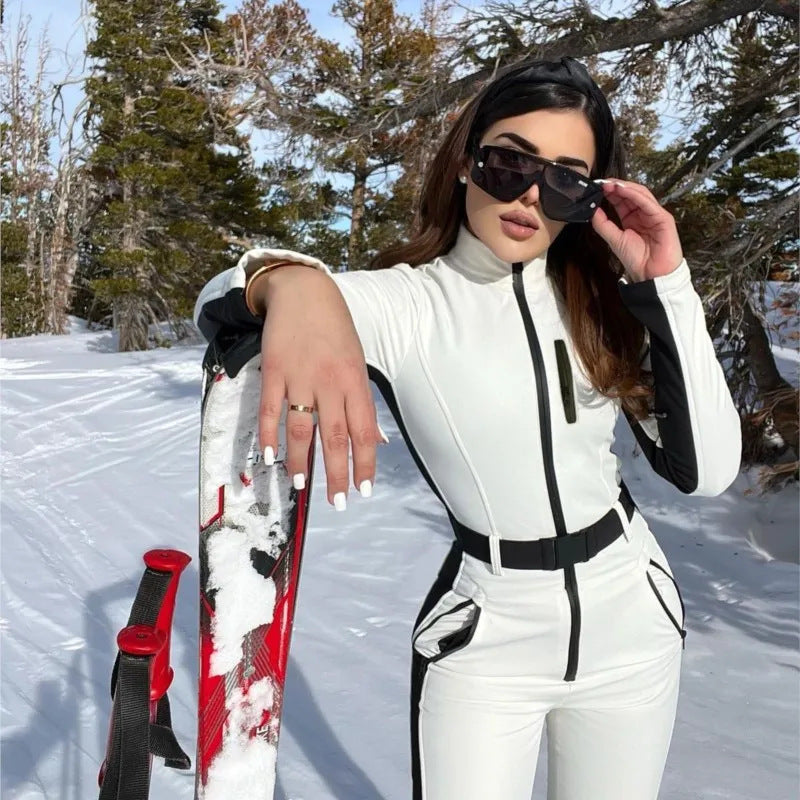 Women's Ski Suit Two Piece Zip Up High Waist Winter Set