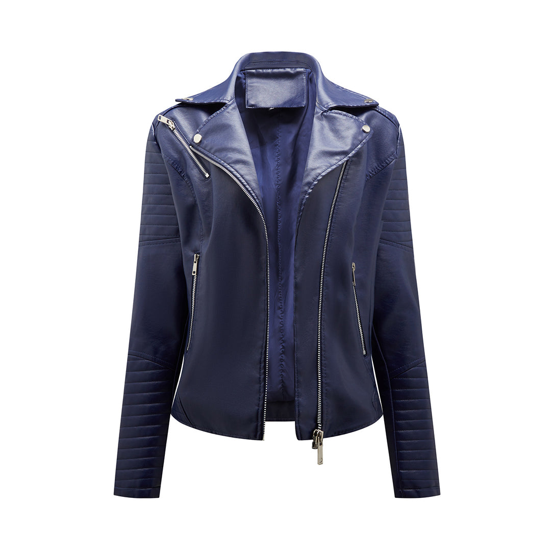 Women's Faux Leather Jacket PU Asymmetric Zip Lapel Collar