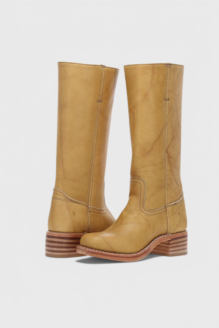 Knee High Boots Leather Stacked Heel Round Toe Classic