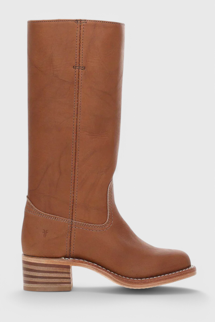 Knee High Boots Leather Stacked Heel Round Toe Classic