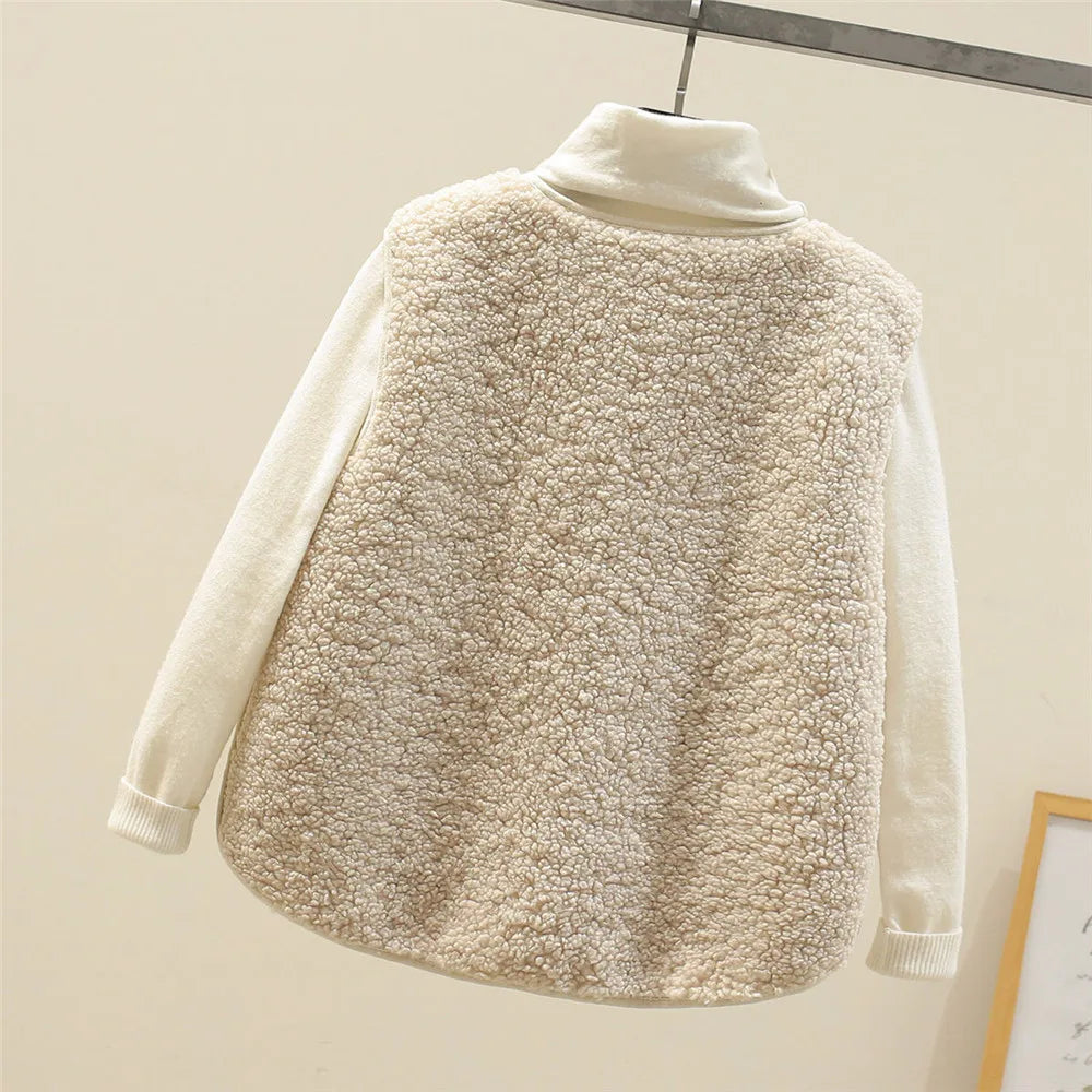 Teddy Fleece Gilet Buttoned Sleeveless Layering Autumn Winter