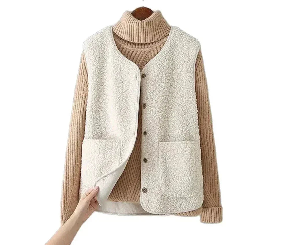 Teddy Fleece Gilet Buttoned Sleeveless Layering Autumn Winter