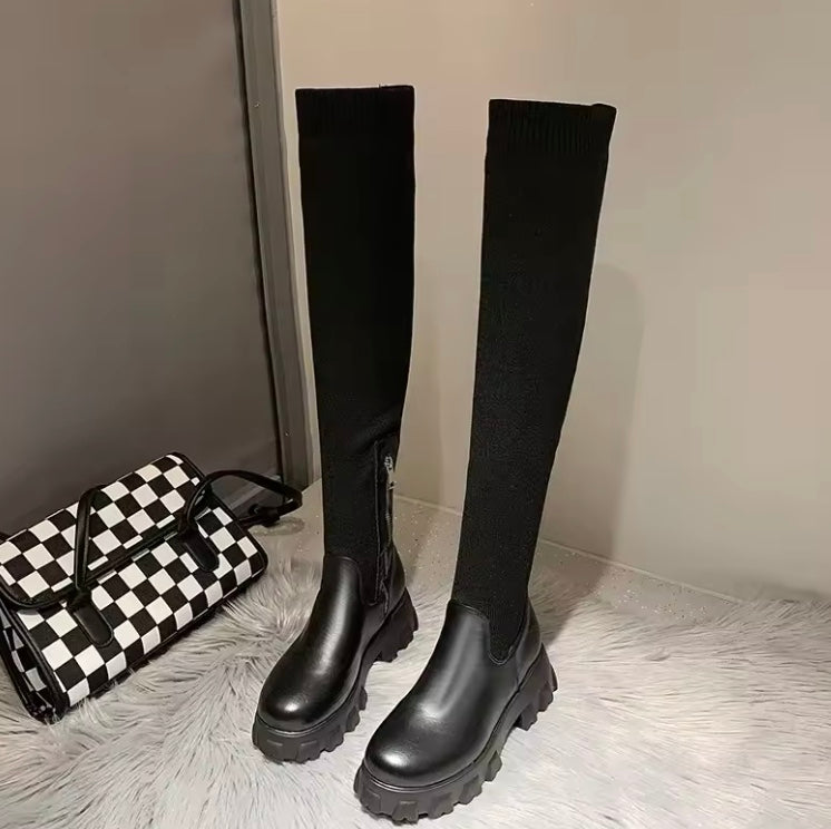 Over The Knee Sock Boots Fitted Sleek Elegant Tall
