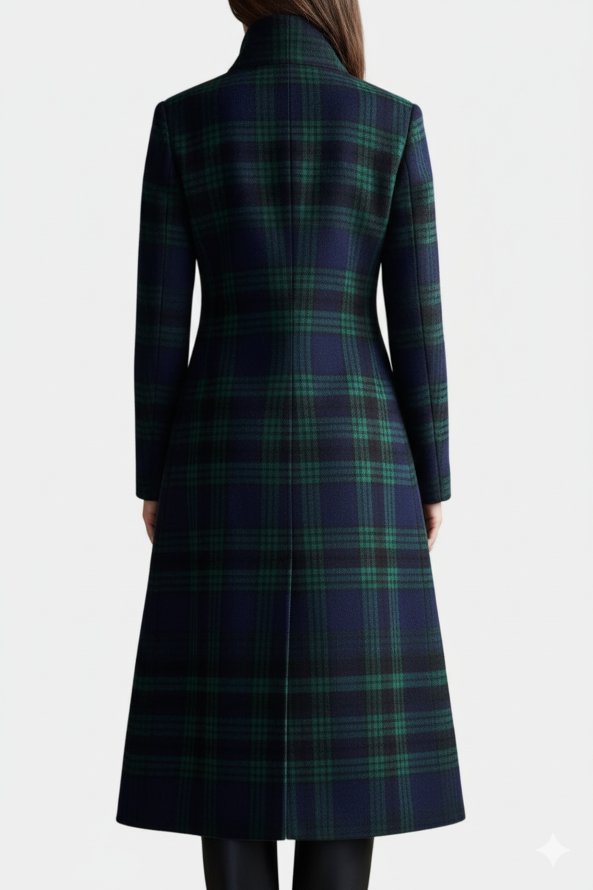 Midi Coat Two Tone Check Pattern Vintage Chic Autumn