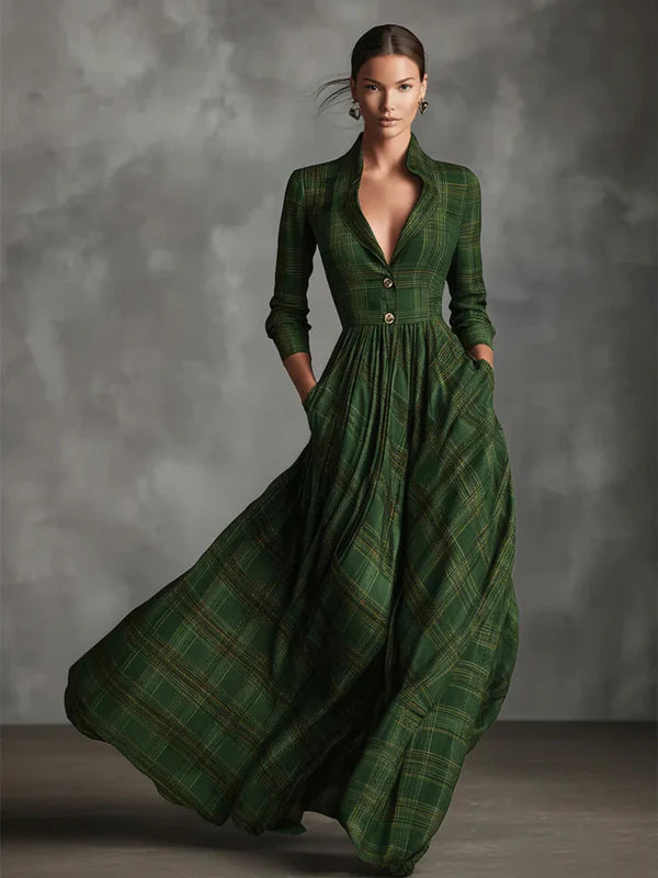 Classic Vintage Plaid Button-Down Dress