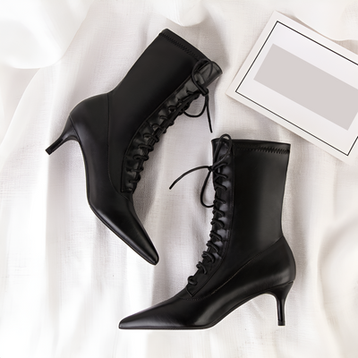 Leather Boots Side Zip Low Block Heel Round Toe Elegant
