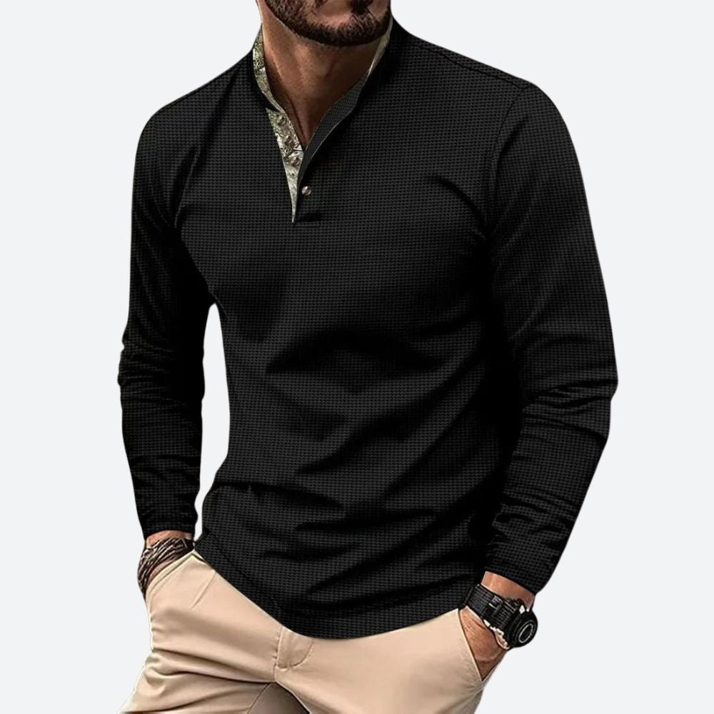 Men's Polo Shirt With Long Sleeves And Breathable Fabric