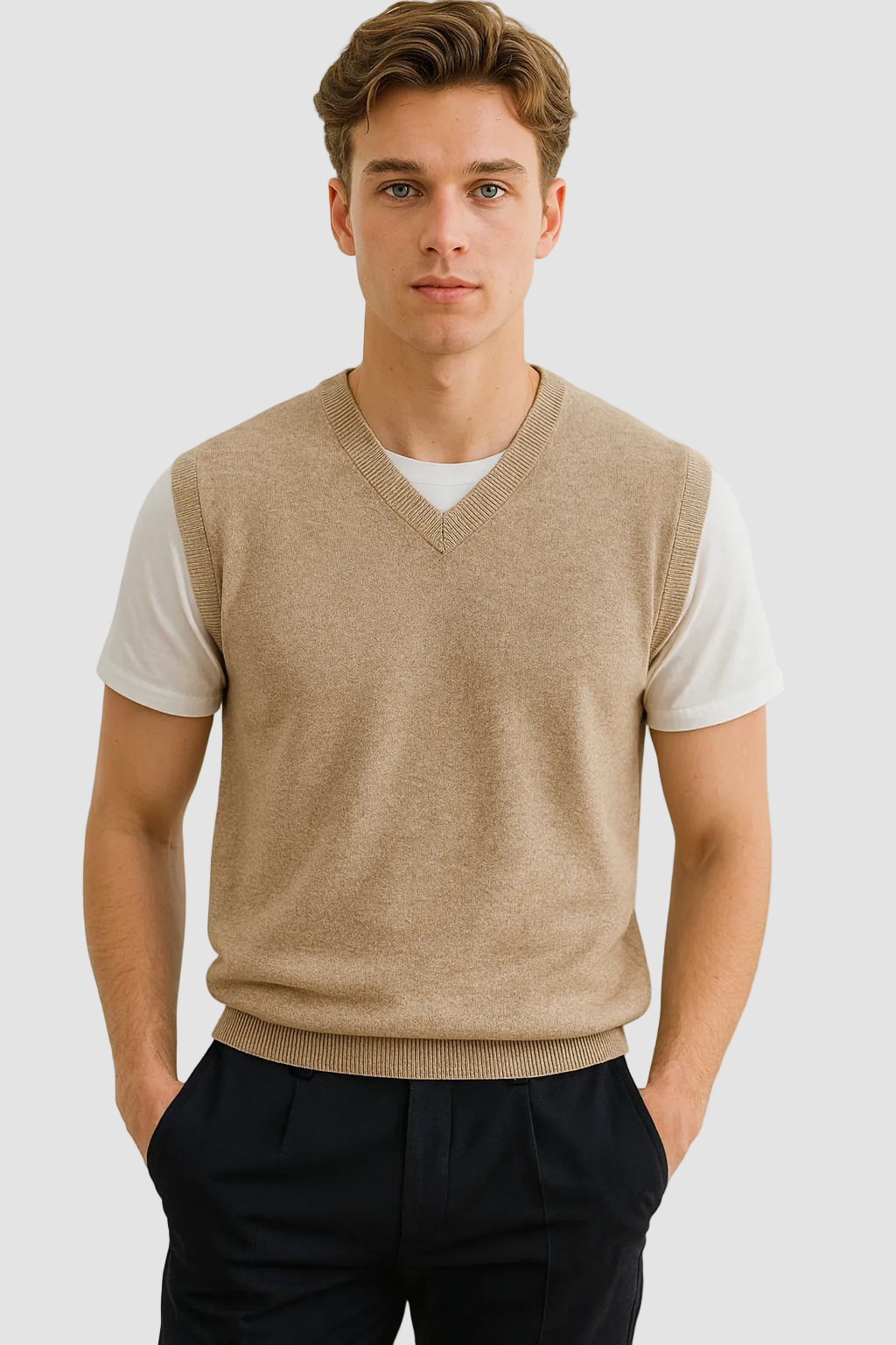 Men's Sweater Vest With V-Neck And Soft Knitted Fabric