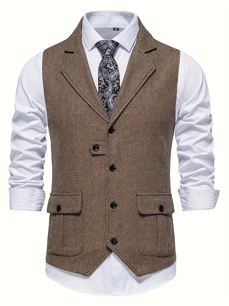 Men's Blazer Herringbone Single Breasted Notch Lapel